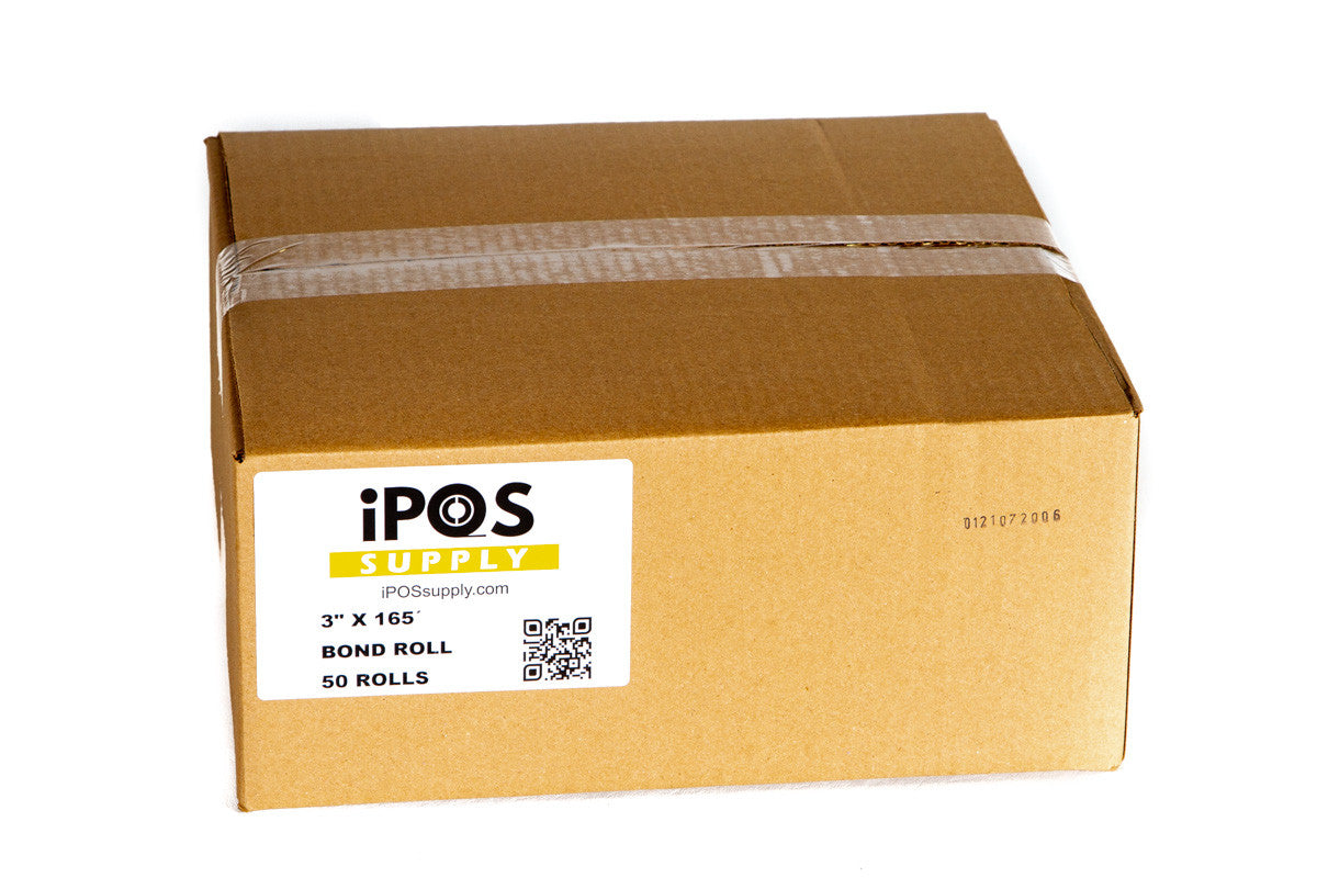 1 Ply Bond Receipt Paper Rolls 3 inch x 165 Feet - (Box of 50 Rolls)
