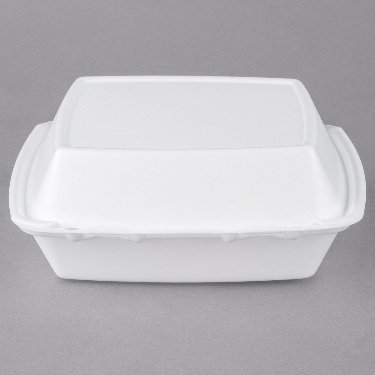 Dart 85HT3R 8" x 8" x 3" White Foam Three-Compartment Square Take Out Container with Perforated Hinged Lid - 200/Case