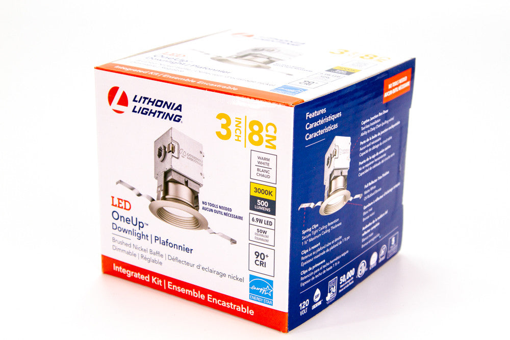 Lithonia OneUp 3-inch Nickel Round Direct-Wire LED Downlight