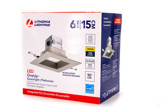 Lithonia OneUp 6-inch Brushed Nickel Square Direct-Wire LED Downlight