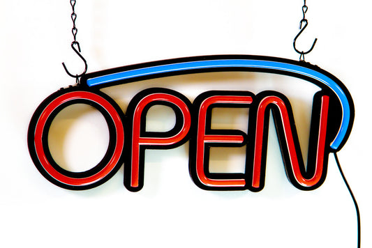 Bright LED Neon OPEN SIGN with Remote 17 inch x 7 inch. Steady Light for Business Storefront, Walls, Shop Window, Bar sign (Blue/Red)