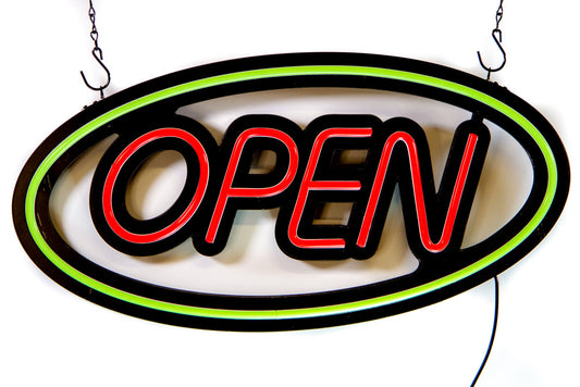 Oval Ultra Bright LED Neon OPEN SIGN 23 inch x 12 inch (Green/Red)