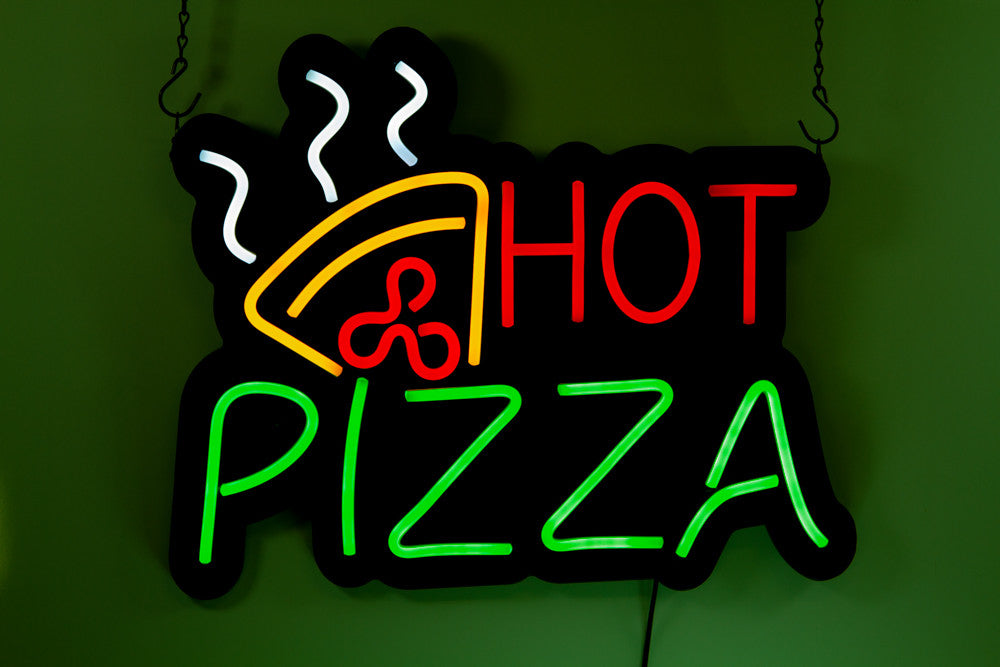 HOT PIZZA Sign Ultra Bright LED Neon 21 inch x 17.5 inch (Green/Red/White/Yellow)