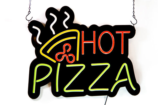 HOT PIZZA Sign Ultra Bright LED Neon 21 inch x 17.5 inch (Green/Red/White/Yellow)