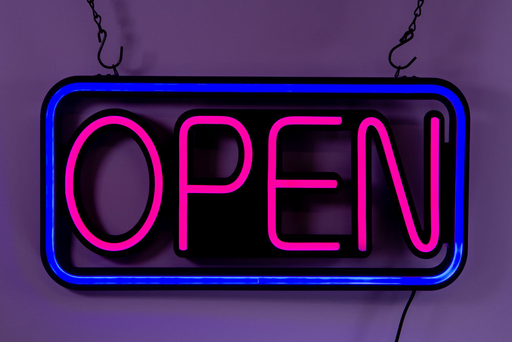Ultra Bright LED Neon OPEN SIGN 19 inch x 10 inch Steady Light for Business Storefront, Walls, Shop Window, Bar sign Blue & Pink