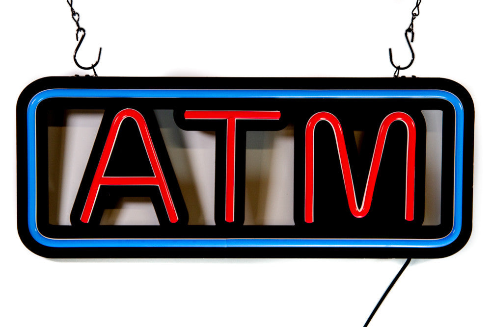 Ultra Bright LED Neon ATM SIGN 23 inch x 12 inch Steady Light for Business Blue & Red