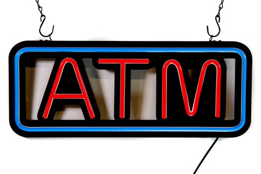 Ultra Bright LED Neon ATM SIGN 23 inch x 12 inch Steady Light for Business Blue & Red
