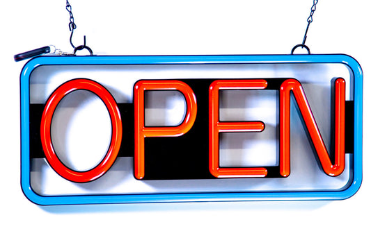 Ultra Bright LED Neon OPEN SIGN with Remote 21 inch x 10 inch. Steady & Flash Light for Business Storefront, Walls,Shop Window,Bar sign (Blue/Red)