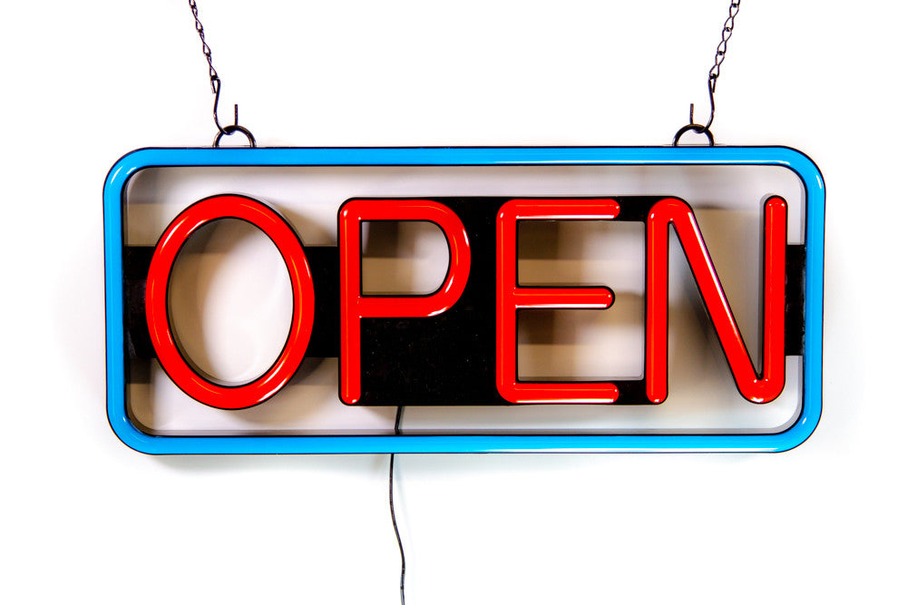 Ultra Bright LED Neon OPEN SIGN 19 inch x 10 inch Steady Light for Business Storefront, Walls, Shop Window, Bar sign Blue & Red