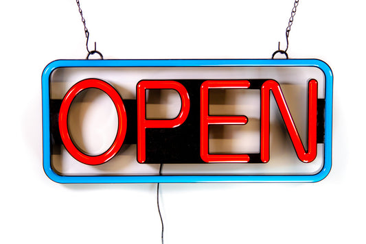 Ultra Bright LED Neon OPEN SIGN 19 inch x 10 inch Steady Light for Business Storefront, Walls, Shop Window, Bar sign Blue & Red