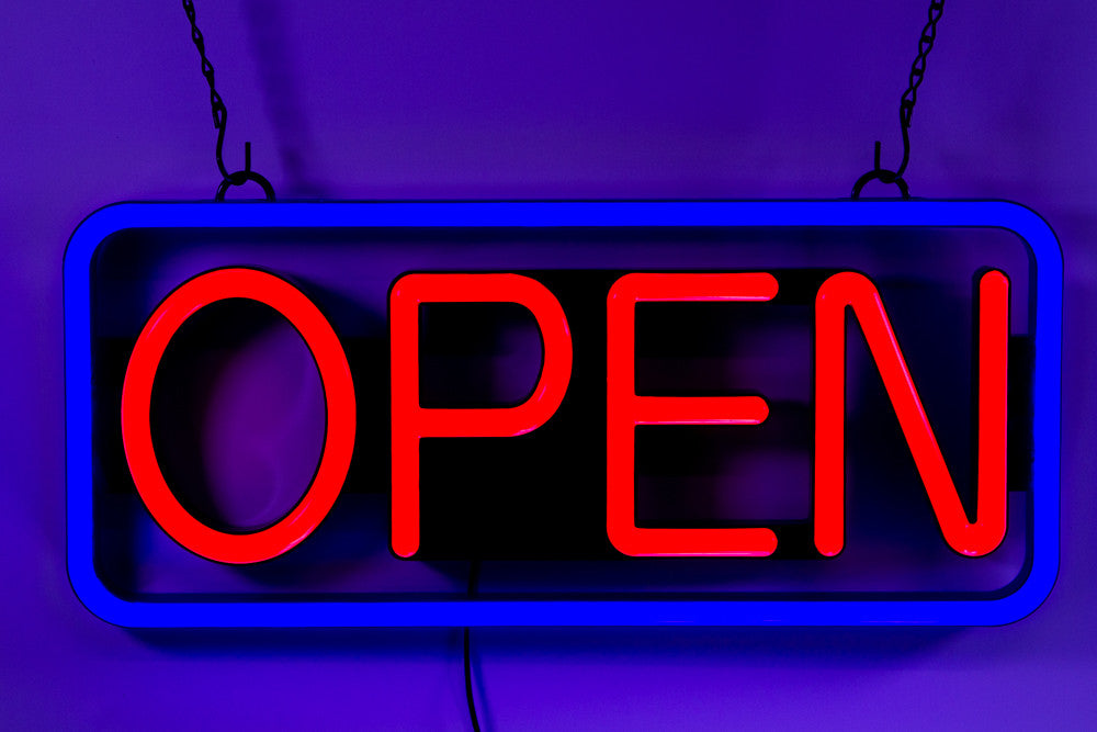 Ultra Bright LED Neon OPEN SIGN 19 inch x 10 inch Steady Light for Business Storefront, Walls, Shop Window, Bar sign Blue & Red