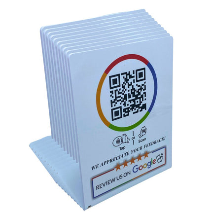 White countertop Google review display Design 1