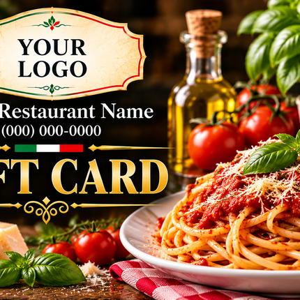 Italian Tomato & Basil Pasta Italian restaurant custom plastic gift card design RHGC-ITL-106