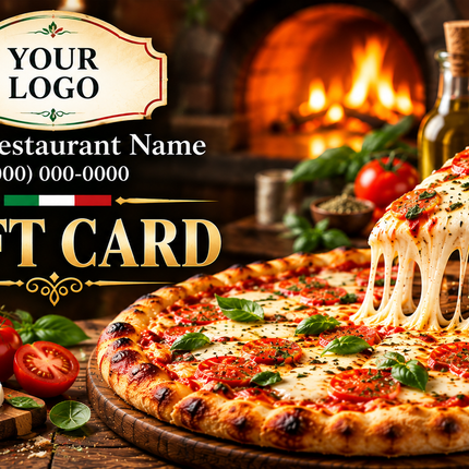 RHGC-PIZ-105 wood-fired pizza restaurant custom plastic gift card design