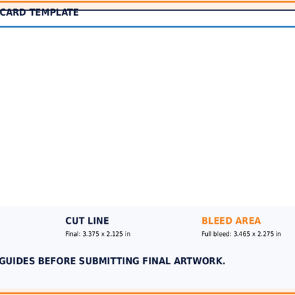 RH Now gift card artwork template showing safe zone cut line and bleed
