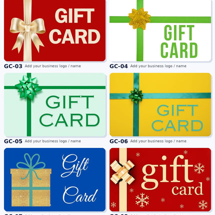 RH Now gift card design gallery GC-01 through GC-10