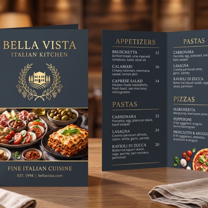 Custom Bi-Fold Restaurant Menu Printing