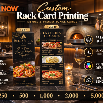 Custom Rack Card Printing | Menus & Promotional Cards