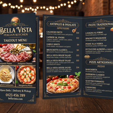 Custom Bi-Fold Restaurant Menu Printing