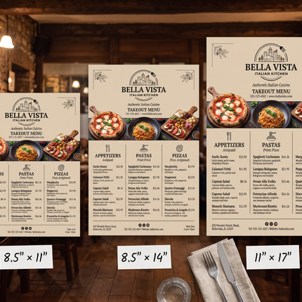 Custom Flat Dine-In Restaurant Menu Printing