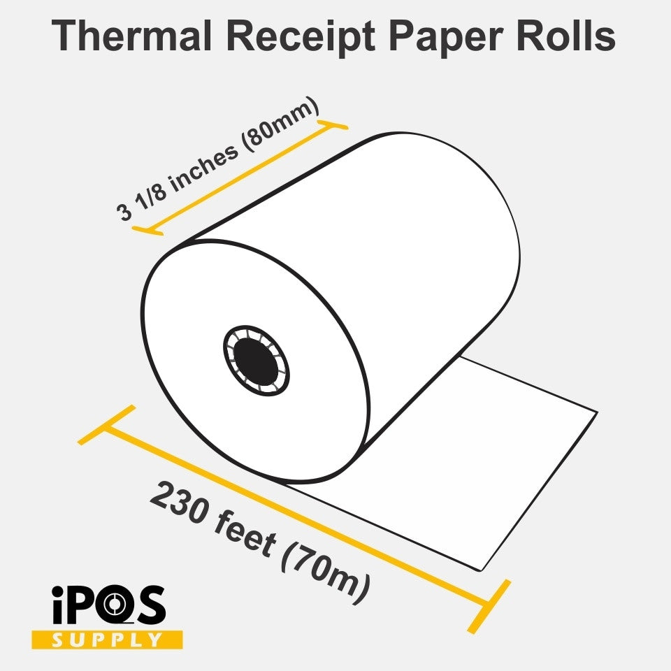 3 1/8 inch X 230 Feet Thermal Receipt Paper Rolls - 10 Rolls
