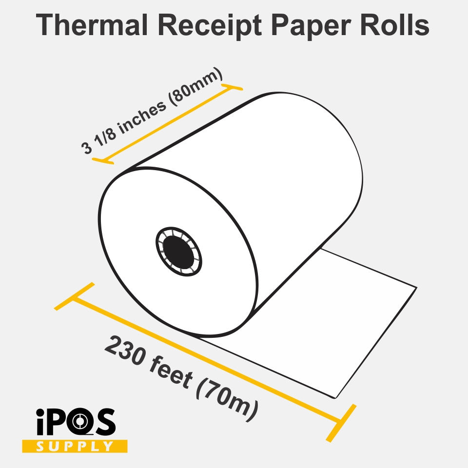 3 1/8 inch X 230 feet Thermal Receipt Paper Rolls (Box of 50 Rolls)
