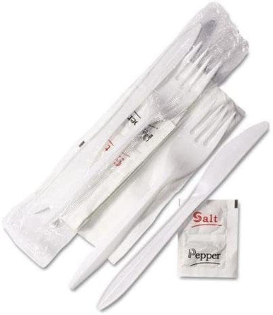 GENERAL SUPPLY Wrapped Cutlery Kit GEN 5KITMW Fork/Knife/Napkin/Salt/Pepper, White