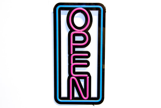 Ultra Bright Vertical LED Neon OPEN SIGN 19 inch x 10 inch Steady Blue & Pink Light