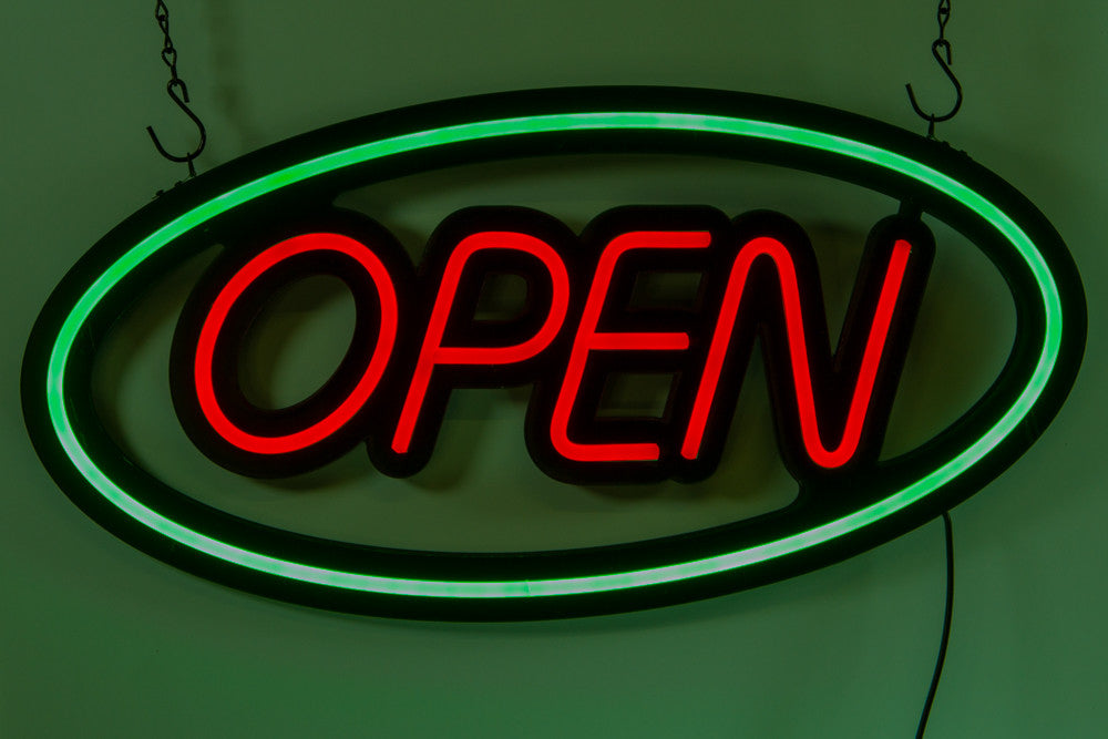 Oval Ultra Bright LED Neon OPEN SIGN 23 inch x 12 inch (Green/Red)