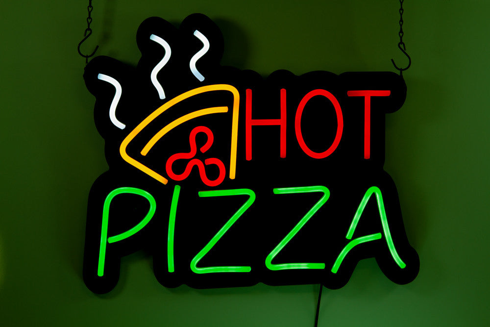 HOT PIZZA Sign Ultra Bright LED Neon 21 inch x 17.5 inch (Green/Red/White/Yellow)