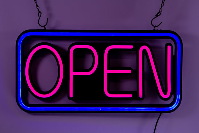 Ultra Bright LED Neon OPEN SIGN 19 inch x 10 inch Blue & Pink