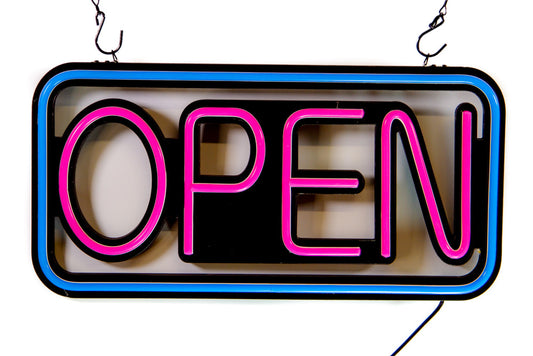 Ultra Bright LED Neon OPEN SIGN 19 inch x 10 inch Steady Light for Business Storefront, Walls, Shop Window, Bar sign Blue & Pink