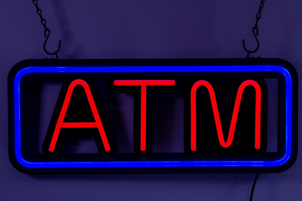 Ultra Bright LED Neon ATM SIGN 23 inch x 12 inch Steady Light for Business Blue & Red