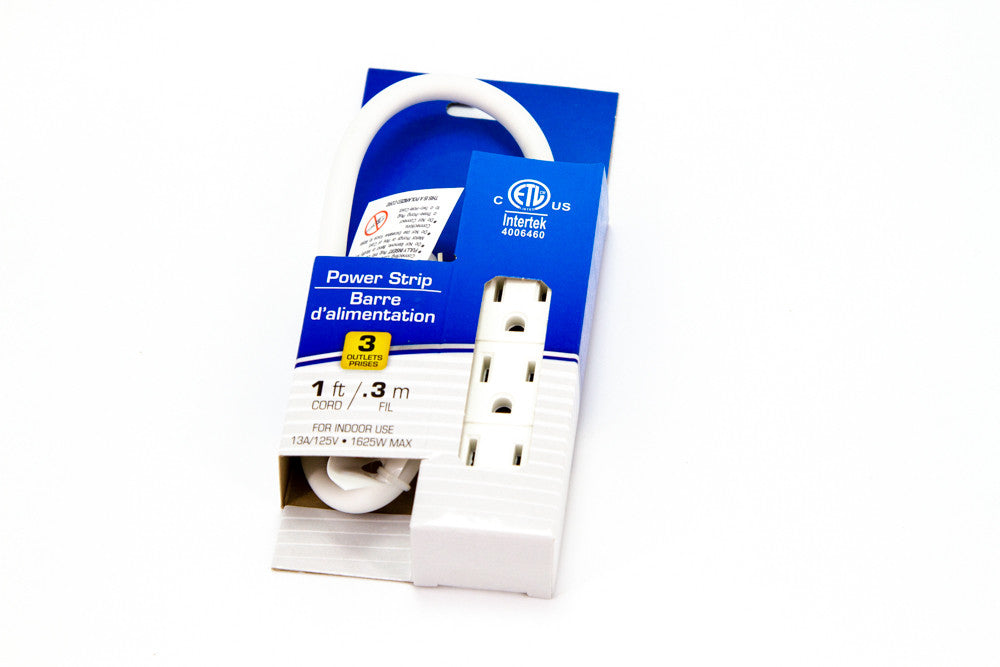 1ft Cord 120 Volt Power Strip with 3 Outlets