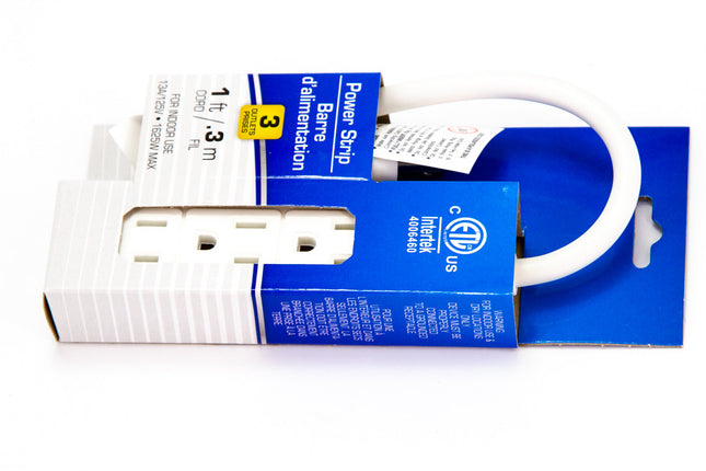 1ft Cord 120 Volt Power Strip with 3 Outlets