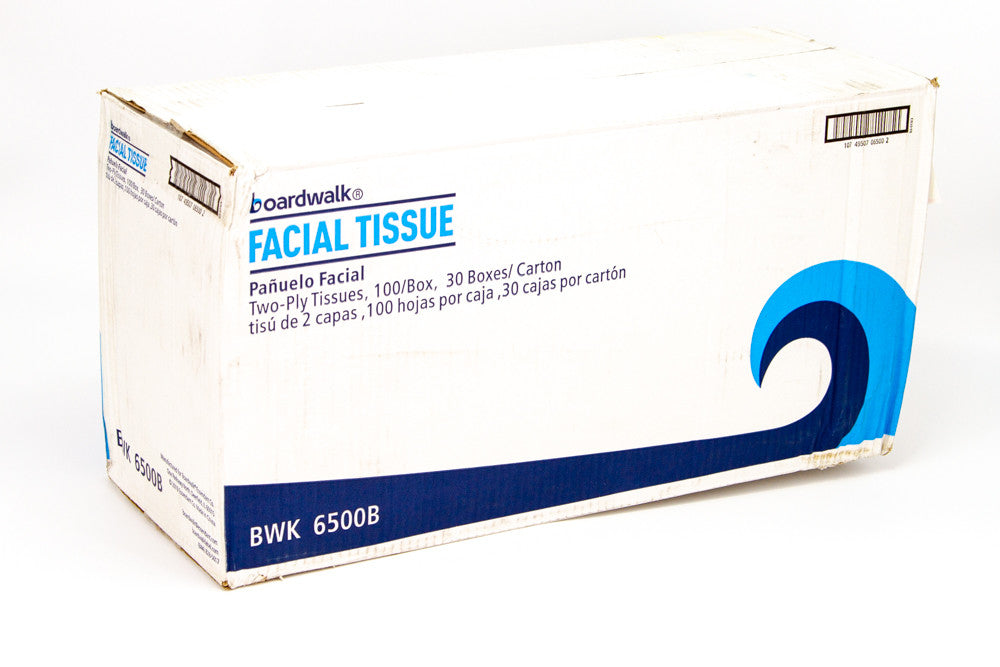 Boardwalk Office Packs 2-Ply Facial Tissue, 100 Sheets/Box, 30 Boxes (BWK6500B)