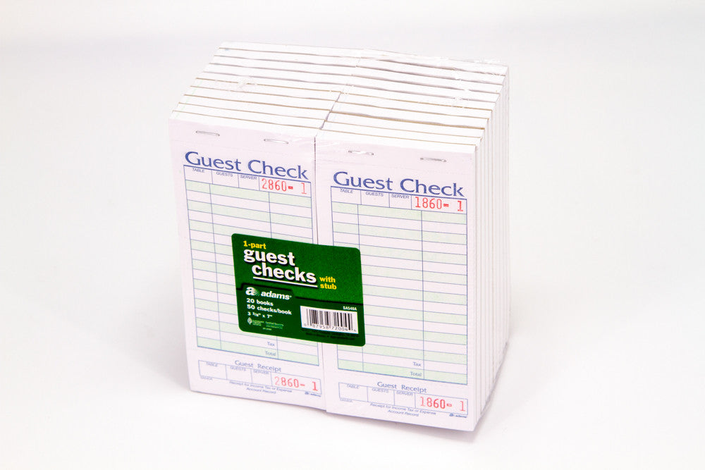 Adams 1-Part Guest Check with Stub - 50 Checks/book - 20 pk